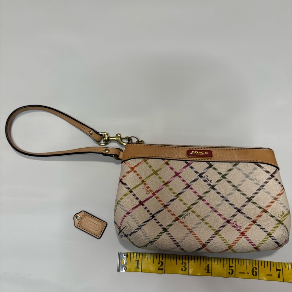 Coach Peyton Tattersall Multicolor Plaid Wristlet with leather trim - medium - Picture 14 of 16